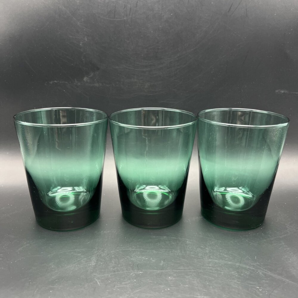 Libbey Juniper Green Glass Tumblers Set of 3 Heavy Glasses VTG Stackable - Picture 4 of 12